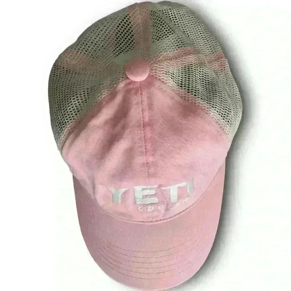 Pink Yeti Coolers Mesh‎ Trucker Snapback Hat Adjustable Distressed White Logo - Picture 7 of 9